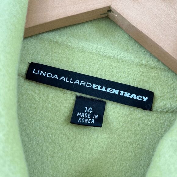 Vintage Linda Allard Ellen Tracy Wool Pea Coat Green Double-Breasted 14 - Picture 5 of 7